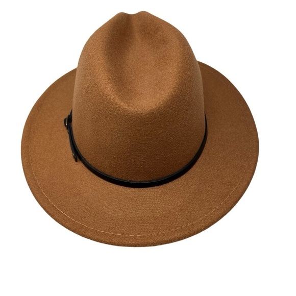 Unisex Fedora Hat Wide Brim Wool Blend Camel Brown OS Adjustable Western Cowboy - Picture 4 of 13